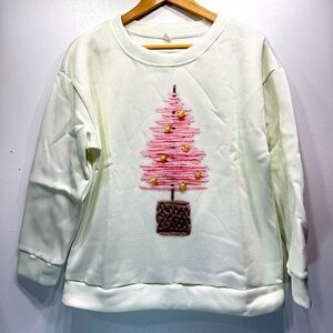 Pink Christmas Tree Print Sweatshirt Women’s Size Large